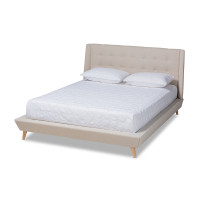 Baxton Studio CF9061-Beige-King Naya Mid-Century Modern Beige Fabric Upholstered King Size Wingback Platform Bed